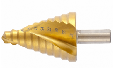 Сверло ступенчатое 9-36 мм, 8 ступеней, HSS, спираль. проф., трехгранный хвостовик  MATRIX