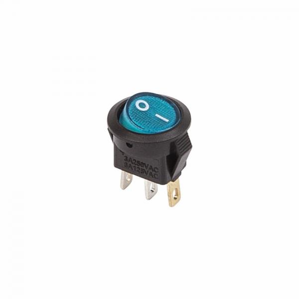 Выключатель клавишный круглый 250V 3А (3с) ON-OFF синий  с подсветкой  Micro  (RWB-106, SC-214)  REXANT 36-2531