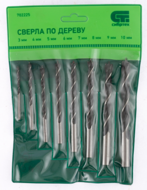 Набор сверл по дереву, 3-4-5-6-7-8-9-10 мм, 8 шт. цилиндрический хвостовик СИБРТЕХ