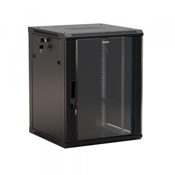 Hyperline TWB-0645-GP-RAL9004 Шкаф настенный 19-дюймовый (19"), 6U, 367x600х450мм, стеклянная дверь с перфорацией по бокам, ручка с замком, цвет черный (RAL 9004) (разобранный)