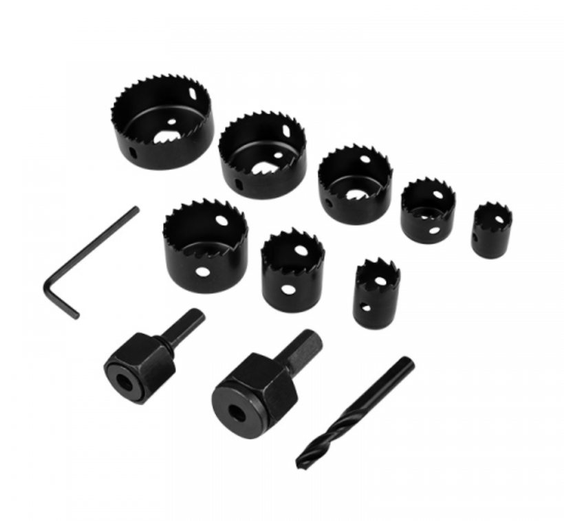 Набор коронок по дереву (19, 22, 28, 32, 38, 44, 54, 64 мм) 2 держателя с ключом REXANT 92-0251