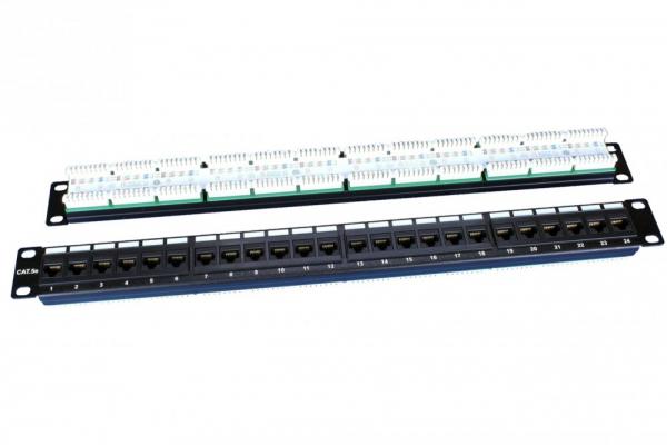 Патч-панель 19", 1U, 24 порта RJ-45, категория 5e, Dual IDC, ROHS, цвет черный Hyperline PP3-19-24-8P8C-C5E-110D